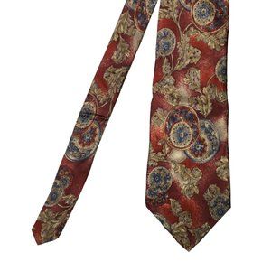 Tailors Row Finery Necktie Tie Men's Multicolor Red Floral 100% Silk Made in USA